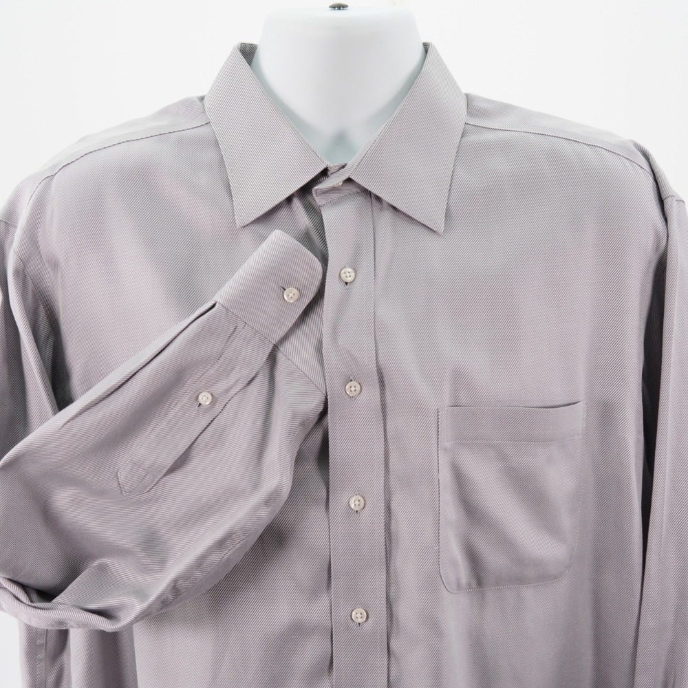 Cremieux Mens Pima Cotton Non-Iron Gray Striped Dress Shirt 17.5 34 Long Sleeve